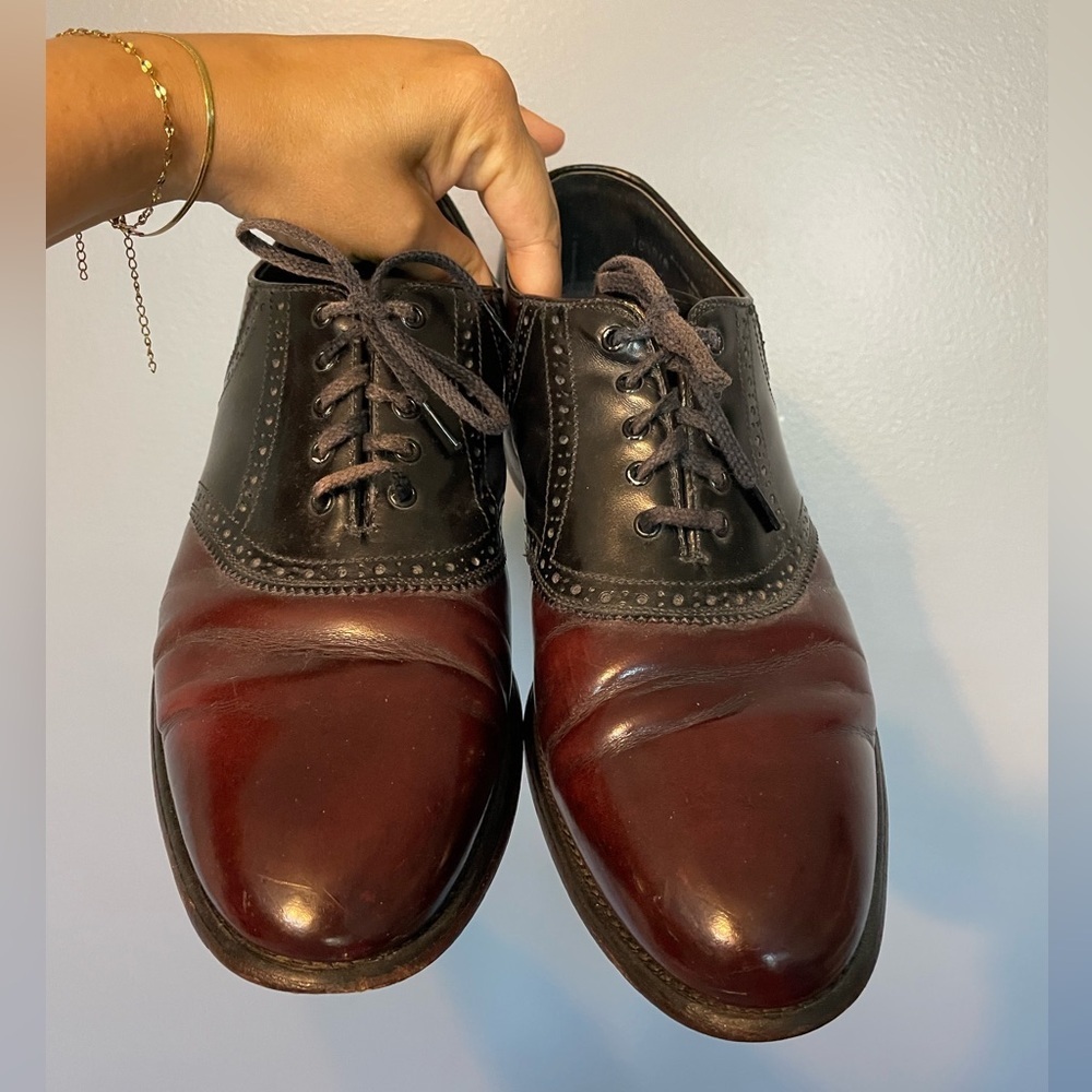 Bostonian VTG mid century men saddle oxfords shoes burgundy & black leather - Picture 8 of 10
